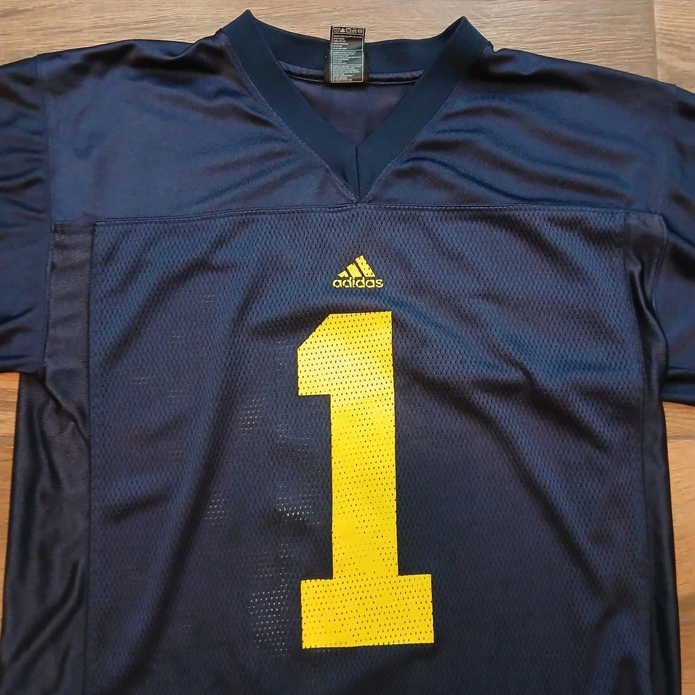 Michigan Wolverines Football Jersey Mens Medium Navy Blue #1 Adidas Mesh